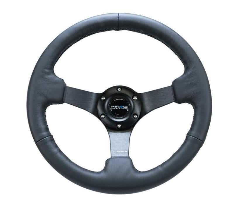NRG Reinforced Steering Wheel (330mm/ 3in. Deep) Sport Leather Racing/ 4mm Matte Black Spoke-thumbmail-1
