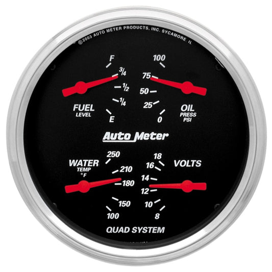 Autometer Designer Black 5in Quad Gauge - Fuel Level / Oil Pressure / Water Temperature / Voltmeter