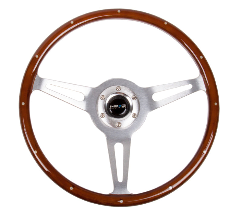 NRG Classic Wood Grain Steering Wheel (365mm) Wood w/Metal Inserts & Brushed Alum. 3-Spoke Center-thumbmail-2