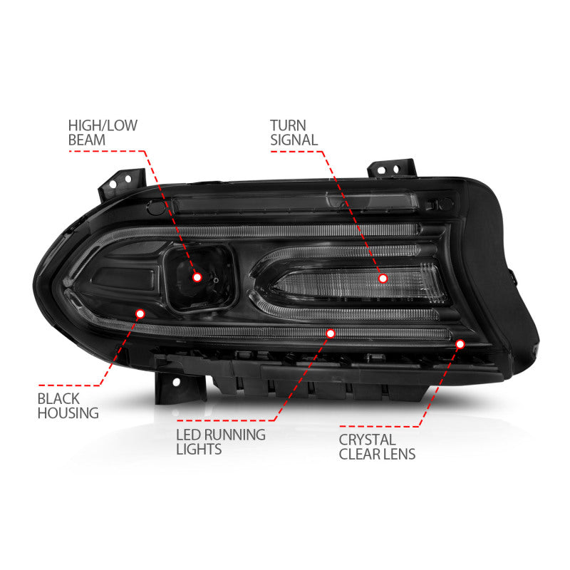ANZO 2015-2018 Dodge Charger Projector Headlights Plank Style Black-thumbmail-3