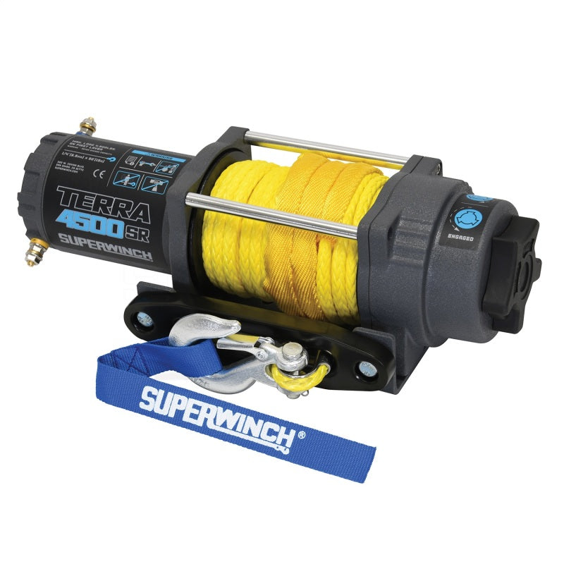 Superwinch 4500 LBS 12V DC 1/4in x 50ft Synthetic Rope Terra 4500SR Winch - Gray Wrinkle-thumbmail-1
