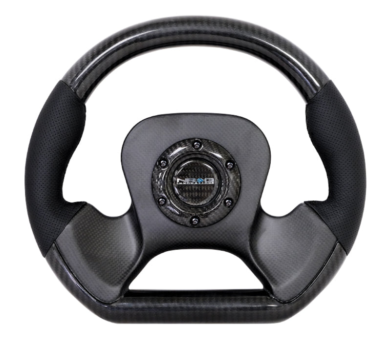NRG Carbon Fiber Steering Wheel (320mm) CF Center Plate & Two-Tone Carbon w/Leather Trim Handles-thumbmail-3