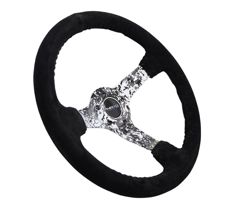 NRG Reinforced Steering Wheel (350mm / 3in. Deep) Blk Suede w/Hydrodipped Digi-Camo Spokes-thumbmail-3