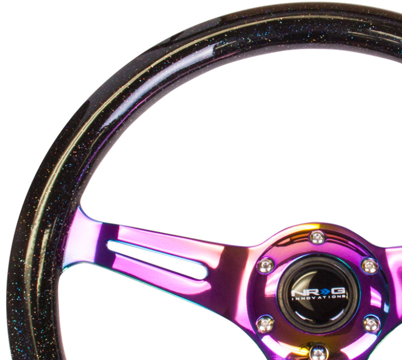NRG Classic Wood Grain Steering Wheel (350mm) Black Sparkle/Galaxy Color w/Neochrome 3-Spoke-thumbmail-2