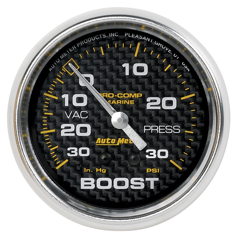 Autometer Marine Carbon Fiber Gauge 2-5/8in Mechanical Vacuum/Boost Gauge 30INHG-30PSI-thumbmail-1