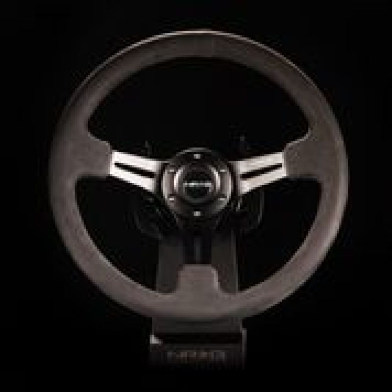 NRG Reinforced Steering Wheel (350mm / 3in. Deep) Black Leather w/ Alcantara Stitching-thumbmail-3