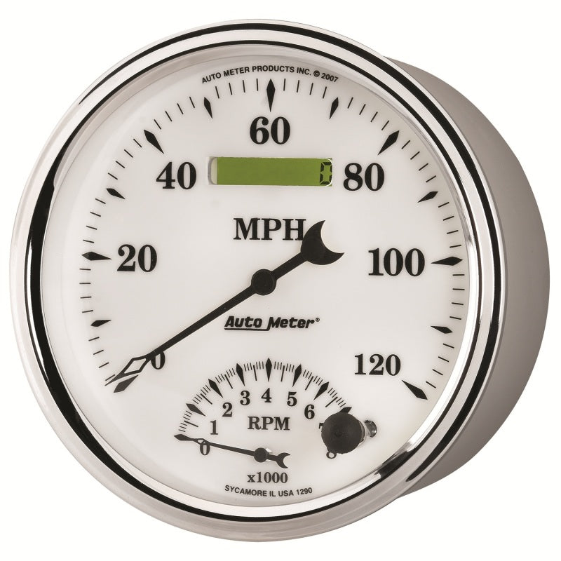 AutoMeter Gauge Tach/Speedo 5in. 120MPH & 8K RPM Elec. Program Old Tyme White II-thumbmail-2