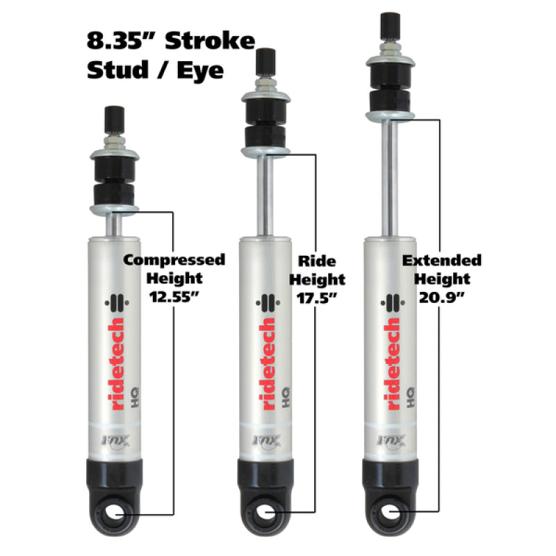 Ridetech HQ Series Shock Absorber Single Adjustable 8.35in Stroke Eye/Stud Mounting 12.55in x 20.9in-thumbmail-1