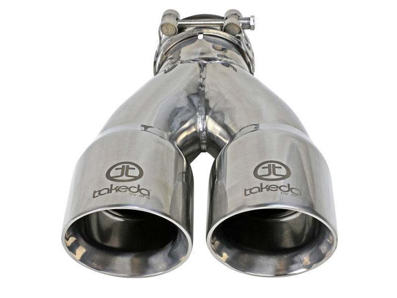 aFe Takeda 2.5in 304 Stainless Steel Clamp-on Exhaust Tip 2.5in Inlet 3in Dual Outlet - Polished-thumbmail-2