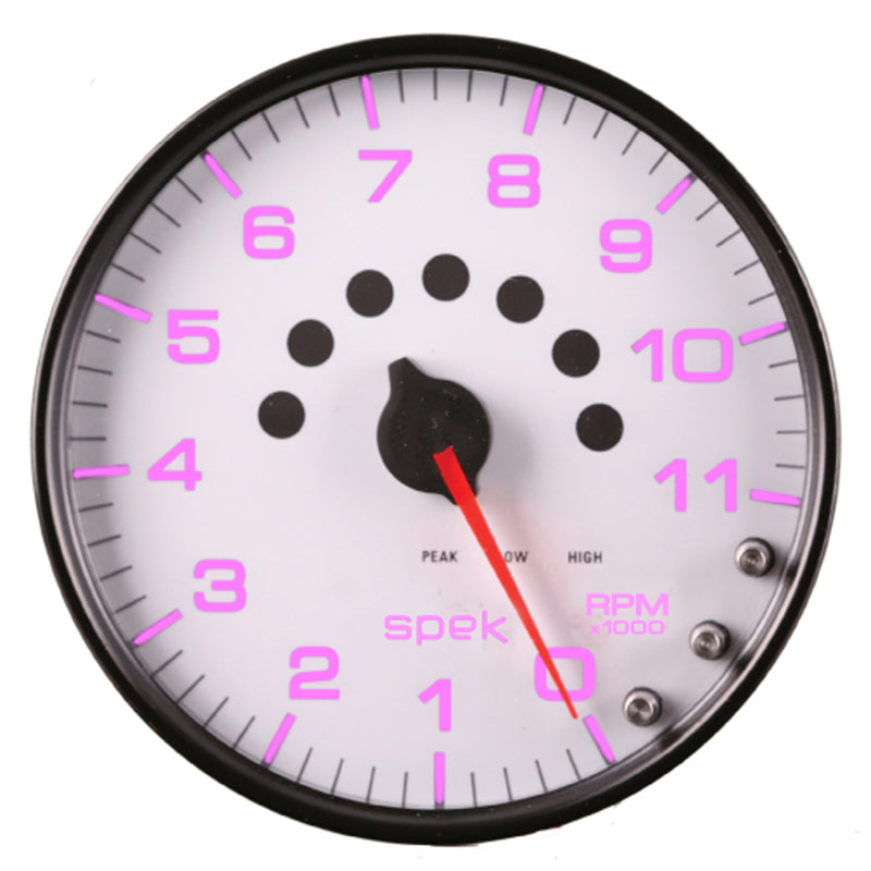 Autometer Spek-Pro Gauge Tachometer 5in 11K Rpm W/Shift Light & Peak Mem White/Black-thumbmail-5