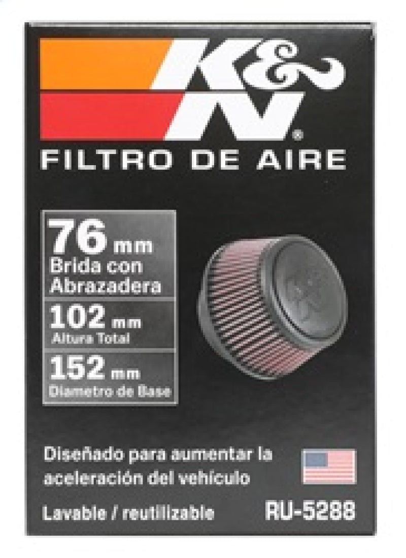 K&N Universal Round Clamp-On Air Filter 3in Flange ID x 6in Base OD x 4.625in Top OD x 3in Height-thumbmail-15