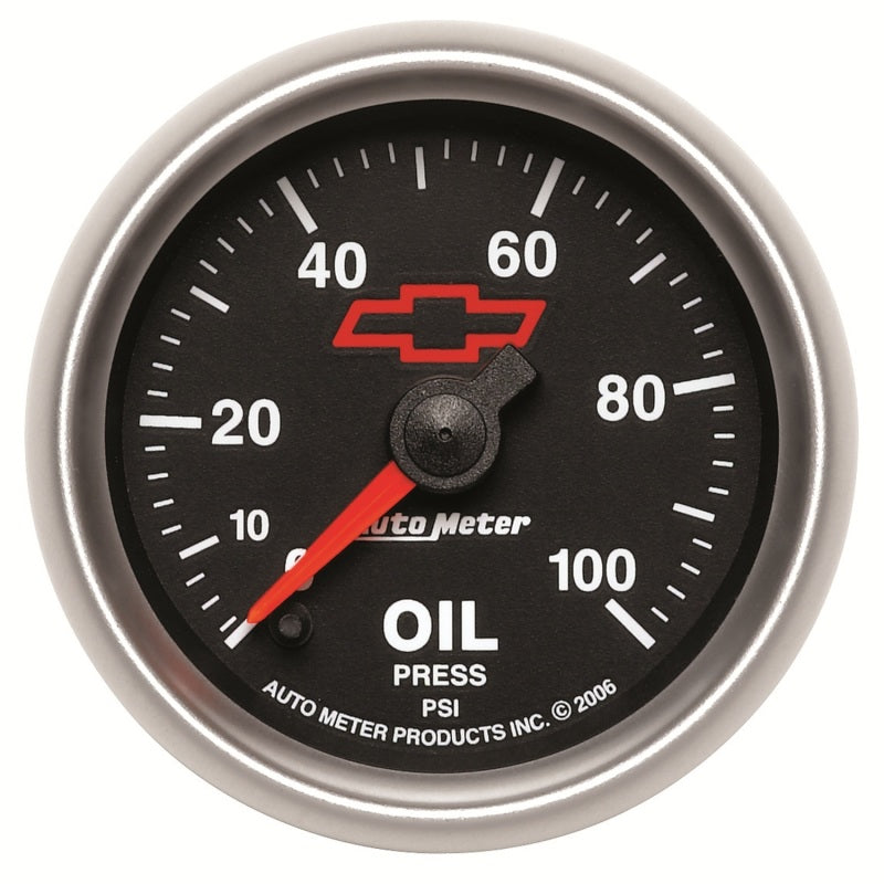 Autometer GM Bowtie Black 2-1/16in 0-100 PSI Oil Pressure - Stepper Motor-thumbmail-1