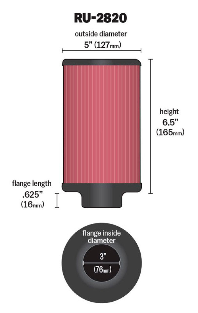 K&N Filter 3 inch Flange 5 inch OD 6 1/2 inch Height-thumbmail-2