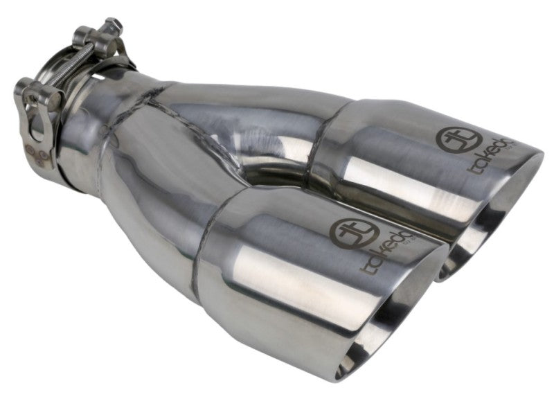 aFe Takeda 2.5in 304 Stainless Steel Clamp-on Exhaust Tip 2.5in Inlet 3in Dual Outlet - Polished-thumbmail-3