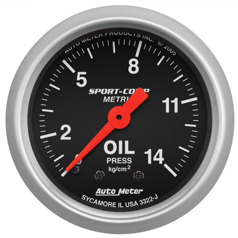 Autometer Sport Comp 52.4 mm Mechanical 0-14 Kg/ Cm2 Oil Pressure Metric Gauge-thumbmail-1