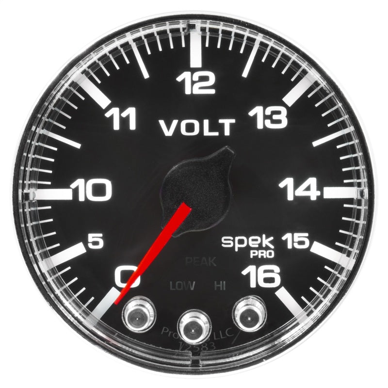 Autometer Spek-Pro Gauge Voltmeter 2 1/16in 16V Stepper Motor W/Peak & Warn Blk/Chrm-thumbmail-2