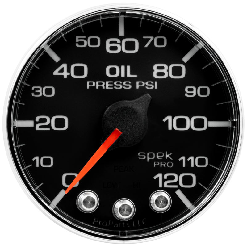 Autometer Spek-Pro Gauge Oil Press 2 1/16in 120psi Stepper Motor W/Peak & Warn Blk/Chrm-thumbmail-1