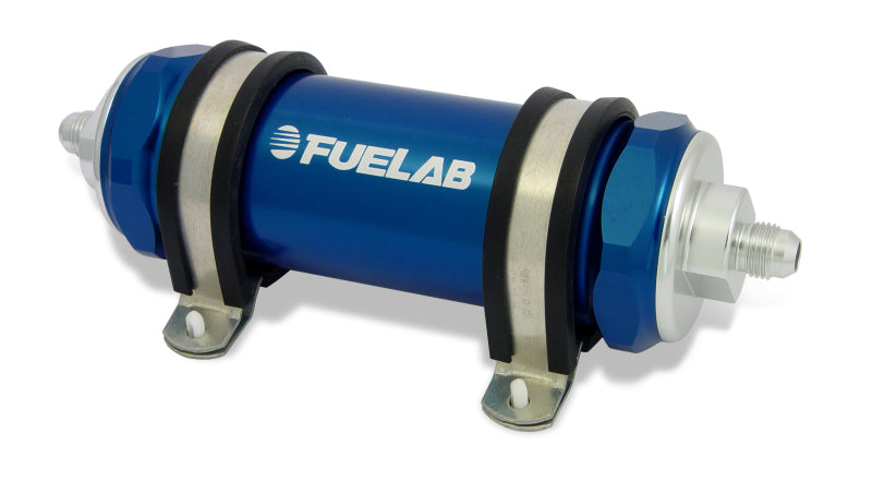 Fuelab 828 In-Line Fuel Filter Long -6AN In/Out 6 Micron Fiberglass - Blue-thumbmail-1