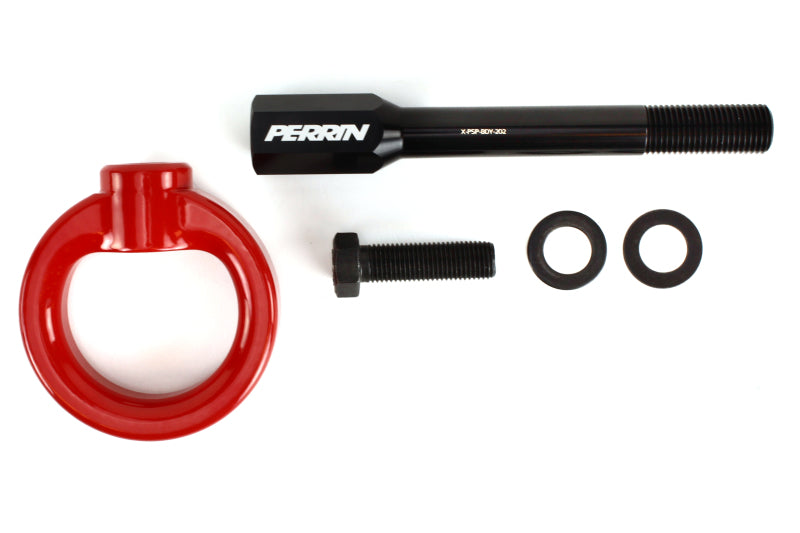 Perrin 02-07 Subaru WRX/STI Tow Hook Kit (Front) - Red-thumbmail-2