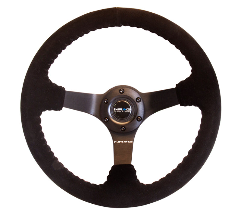 NRG Reinforced Steering Wheel (350mm / 3in. Deep) Blk Suede w/Blk BBall Stitch (Odi Bakchis Edition)-thumbmail-3