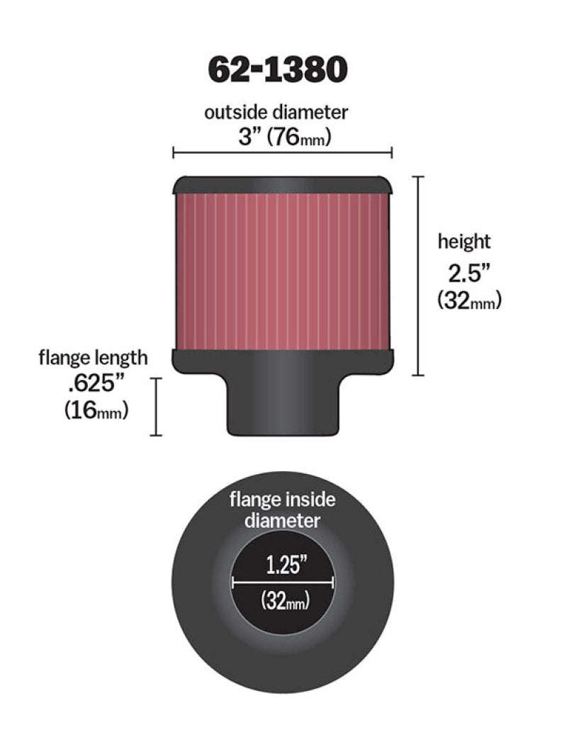 K&N 1.25in Flange ID x 3in OD x 2.5 inch H Rubber Base Crankcase Vent Filter-thumbmail-5