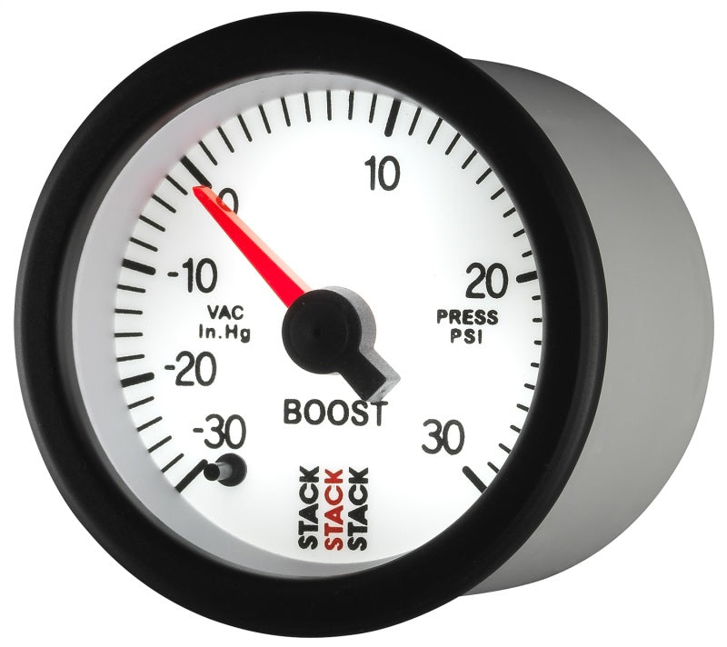 Autometer Stack 52mm -30INHG to +30 PSI (Incl T-Fitting) Pro Stepper Motor Boost Press Gauge - White-thumbmail-4