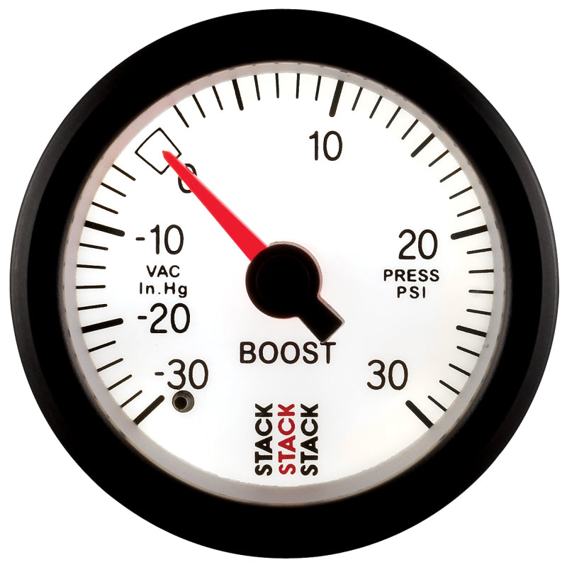 Autometer Stack 52mm -30INHG to +30 PSI (Incl T-Fitting) Mechanical Boost Pressure Gauge - White-thumbmail-2