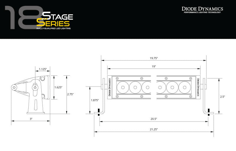 Diode Dynamics 18 In LED Light Bar Single Row Straight - Amber Flood Each Stage Series