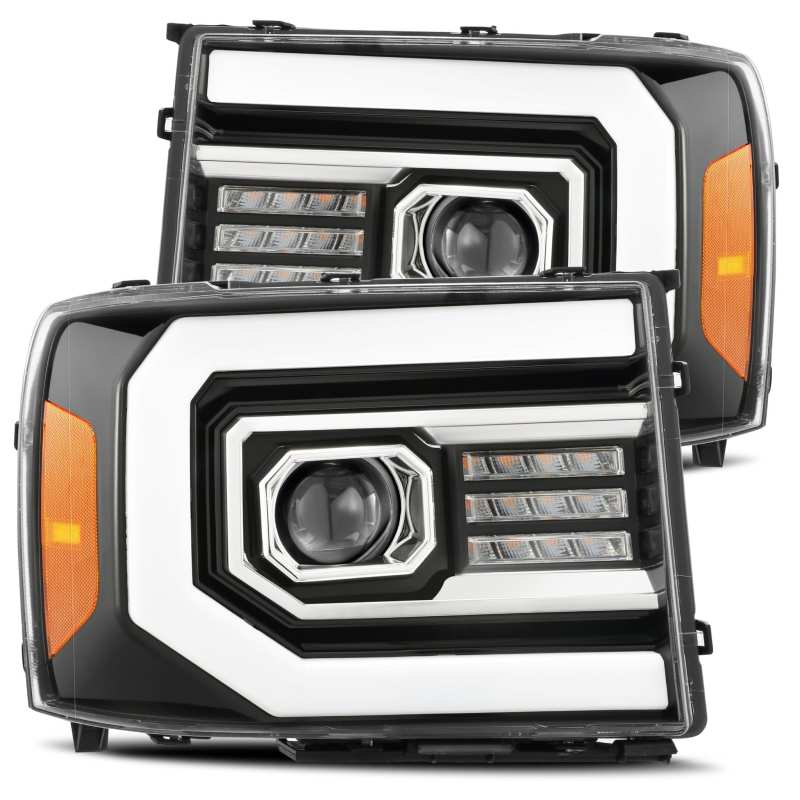 AlphaRex 07-13 GMC 1500HD PRO-Series Proj Headlights Plank Style Gloss Blk w/Activ Light/Seq Signal-thumbmail-2