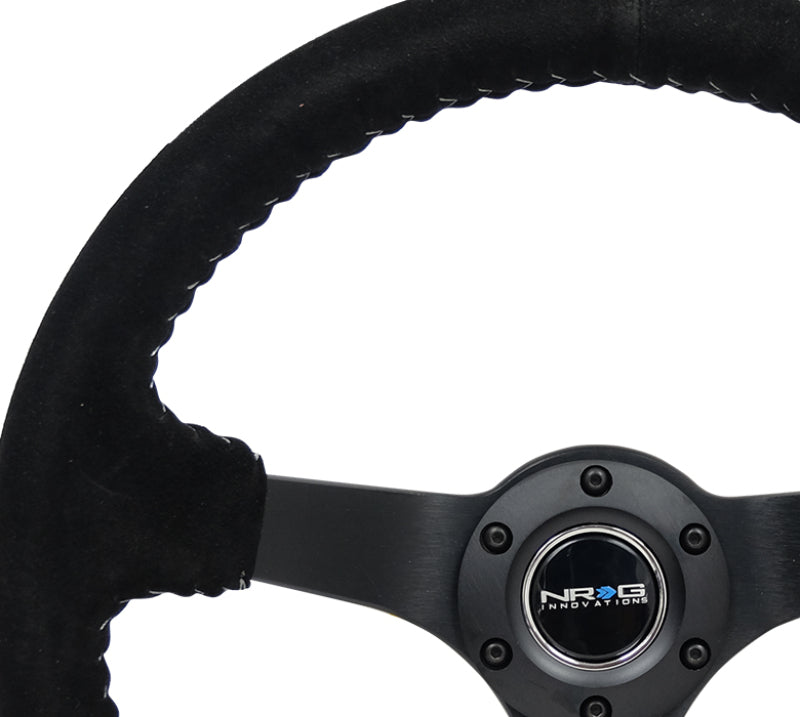 NRG Reinforced Steering Wheel (350mm / 3in. Deep) Blk Suede/Silver BBall Stitch w/5mm Mt. Blk Spokes-thumbmail-2
