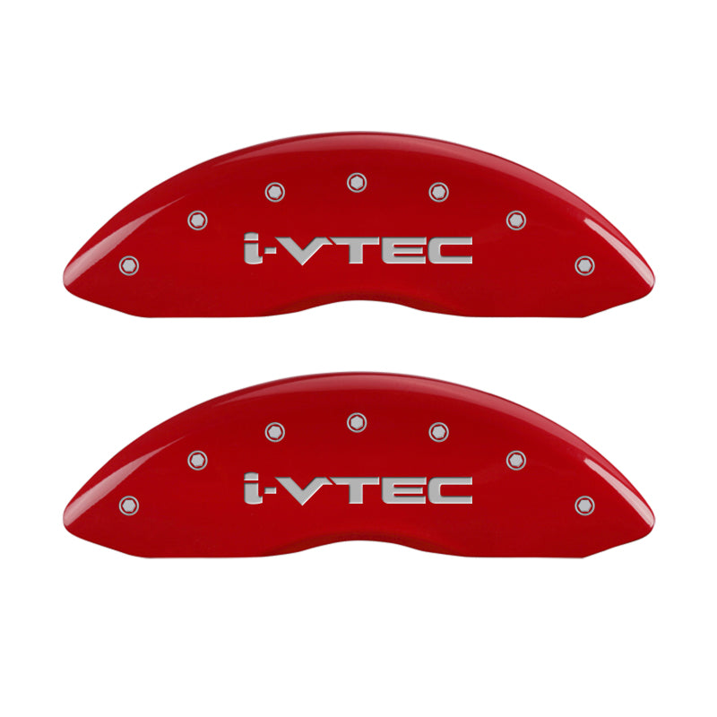 MGP 4 Caliper Covers Engraved Front & Rear I-Vtec Red Finish Silver Char 2017 Acura ILX-thumbmail-2