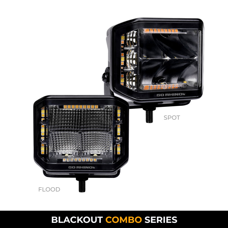 Go Rhino Xplor Blackout Combo Series Cube Sideline LED Spot Lights w/ Amber 4x3 - Blk (Pair)-thumbmail-3