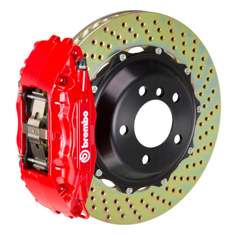 Brembo 99-07 Lancer Evo VI/VII/VIII/IX Front GT BBK 4 Piston Cast 2pc 355x32 2pc Rotor Drilled-Red-thumbmail-1