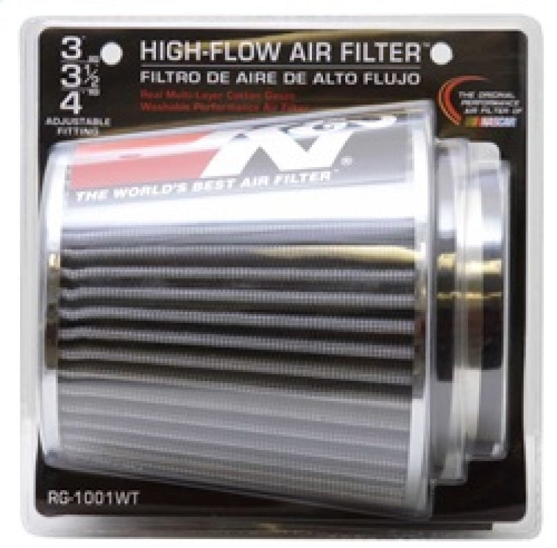 K&N Universal Filter Chrome Round Tapered White - 4in Flange ID x 1.125in Flange Length x 5.5in H-thumbmail-12