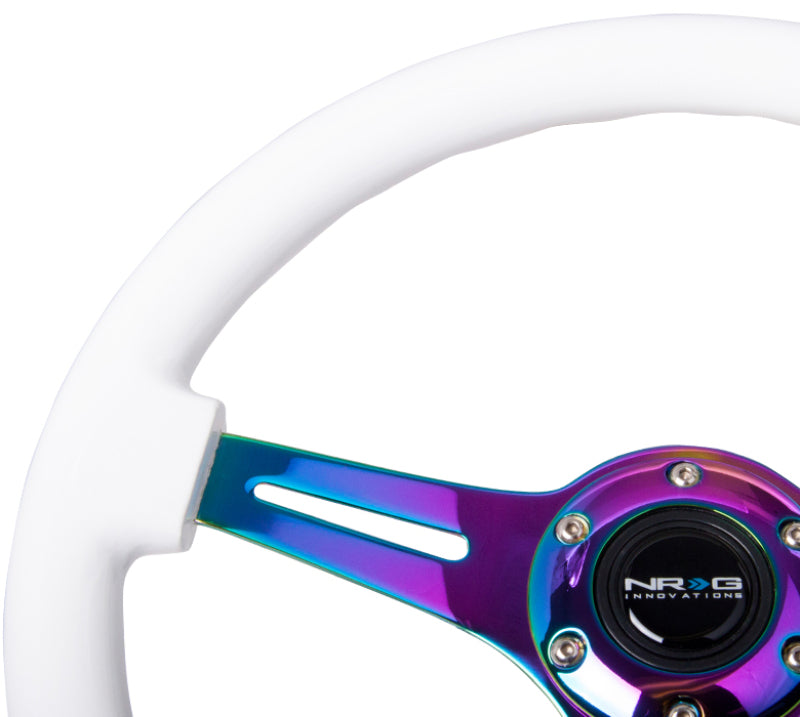 NRG Classic Wood Grain Steering Wheel (350mm) White Paint Grip w/Neochrome 3-Spoke Center-thumbmail-2