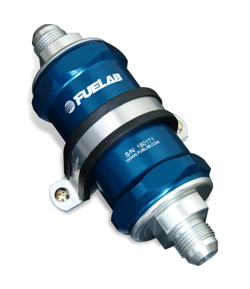 Fuelab 848 In-Line Fuel Filter Standard -6AN In/Out 40 Micron Stainless w/Check Valve - Blue-thumbmail-1
