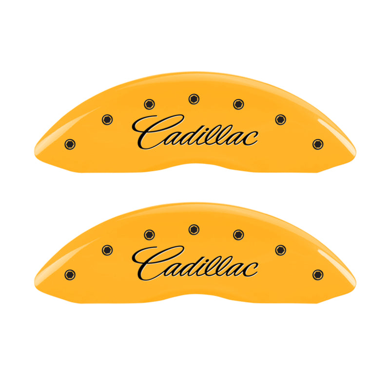 MGP 4 Caliper Covers Engraved Front Cursive/Cadillac Engraved Rear CTS Yellow finish black ch-thumbmail-1