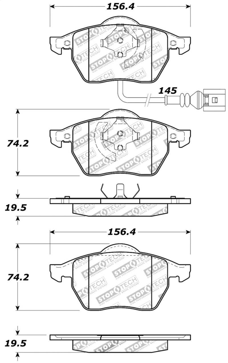 StopTech Performance 99-08 VW Jetta / 5/99-05 Golf GTi/GLS Turbo Front Brake Pads-thumbmail-6