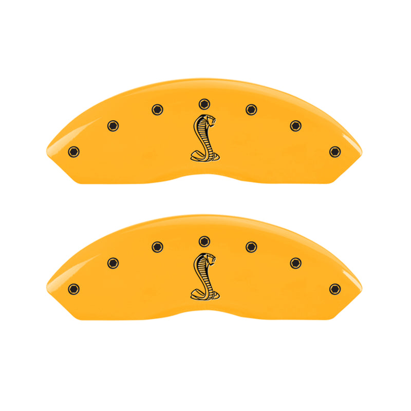 MGP 4 Caliper Covers Engraved Front & Rear Tiffany Snake Yellow Finish Black Char 2005 Ford Mustang-thumbmail-2