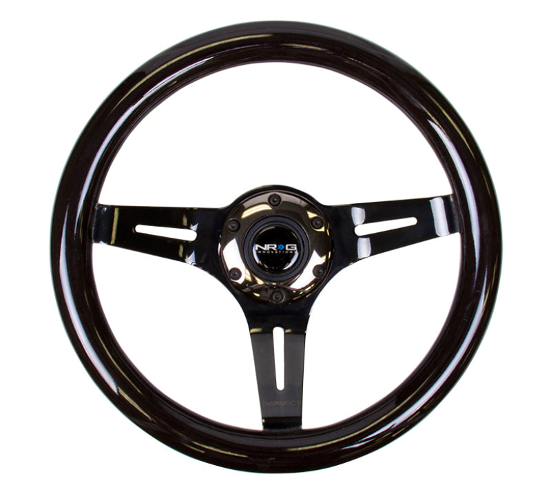 NRG Classic Wood Grain Steering Wheel (310mm) Black w/Black Chrome 3-Spoke Center-thumbmail-2
