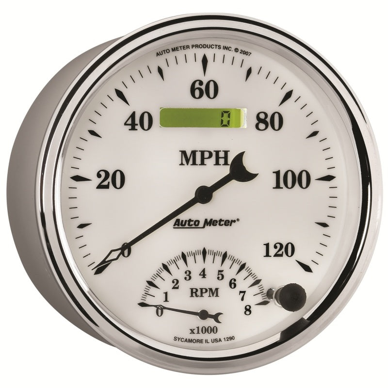AutoMeter Gauge Tach/Speedo 5in. 120MPH & 8K RPM Elec. Program Old Tyme White II-thumbmail-3