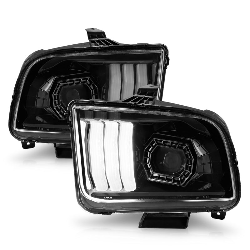 ANZO 05-09 Ford Mustang (w/Factory Halogen HL Only) Projector Headlights w/Light Bar Black Housing-thumbmail-3