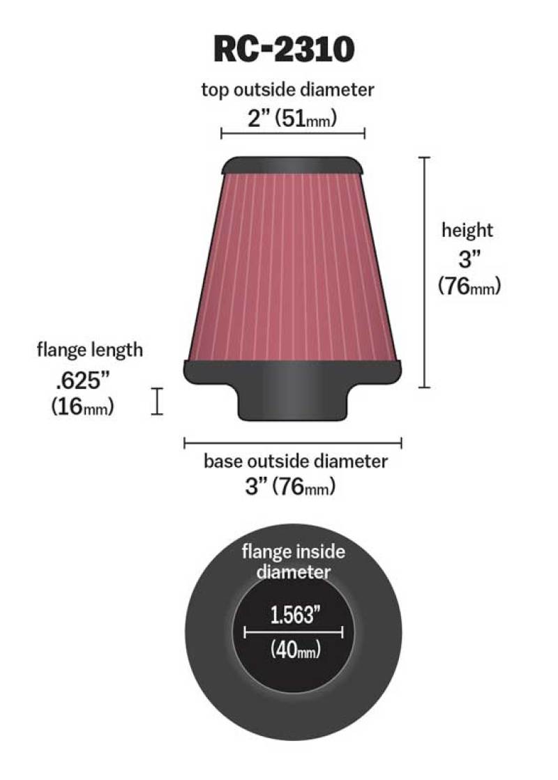 K&N Universal Round Tapered Chrome Filter 1.563in Flange ID x 3in Base OD x 2in Top OD x 3in H-thumbmail-3