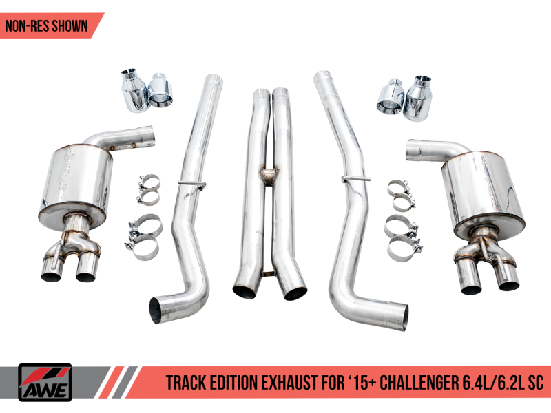 AWE Tuning 2015+ Dodge Challenger 6.4L/6.2L Non-Resonated Touring Edition Exhaust - Quad Silver Tips-thumbmail-5