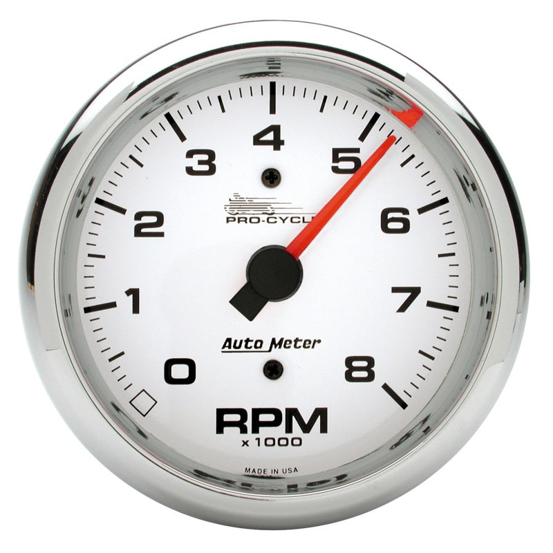 Autometer Pro-Cycle Gauge Tach 3 3/4in 8K Rpm 2&4 Cylinder White-thumbmail-1