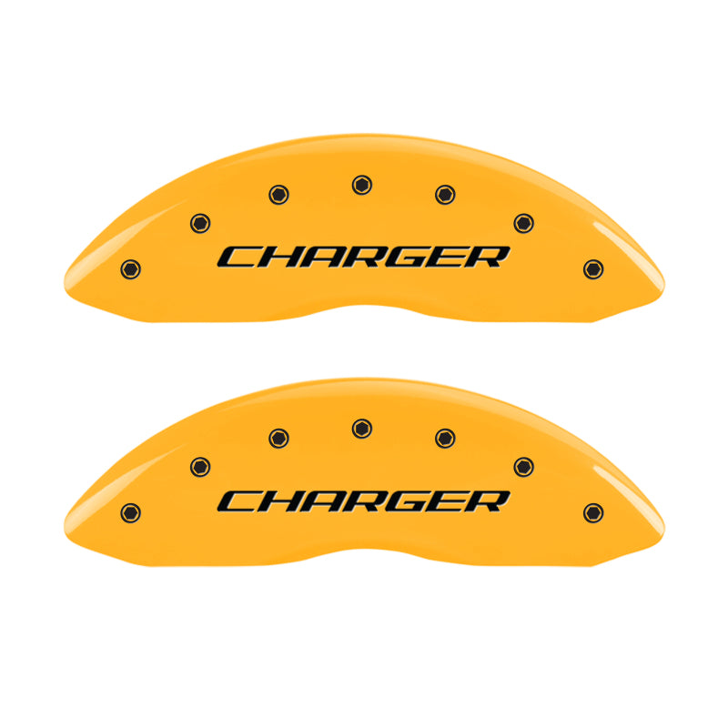 MGP 4 Caliper Covers Engraved Front Charger Engraved Rear RT Yellow finish black ch-thumbmail-3