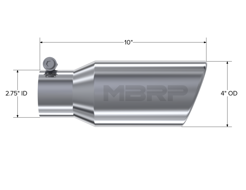 MBRP Universal Tip 4in OD 2.75in Inlet 10in Length Angled Rolled End T304-thumbmail-4