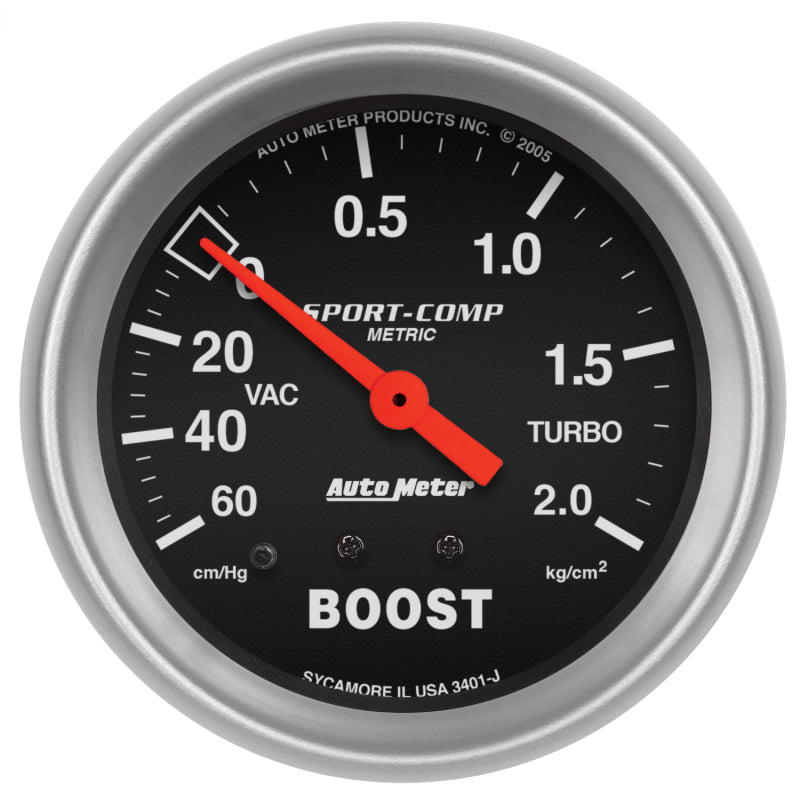 Autometer Sport-Comp 66.7mm METRIC 60 cm/Hg-2.0 Kg/Cm2 Mechanical Vacuum/Boost Gauge-thumbmail-1