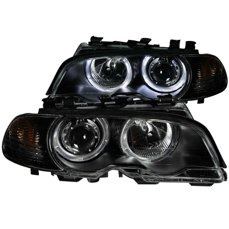 ANZO 2000-2003 BMW 3 Series E46 Projector Headlights w/ Halo Black-thumbmail-1