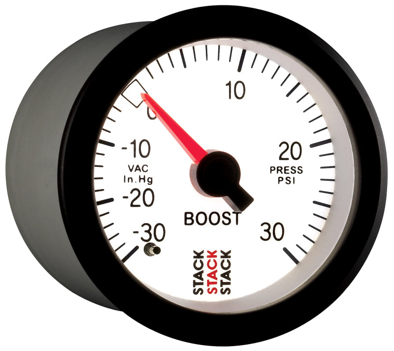 Autometer Stack 52mm -30INHG to +30 PSI (Incl T-Fitting) Mechanical Boost Pressure Gauge - White-thumbmail-3
